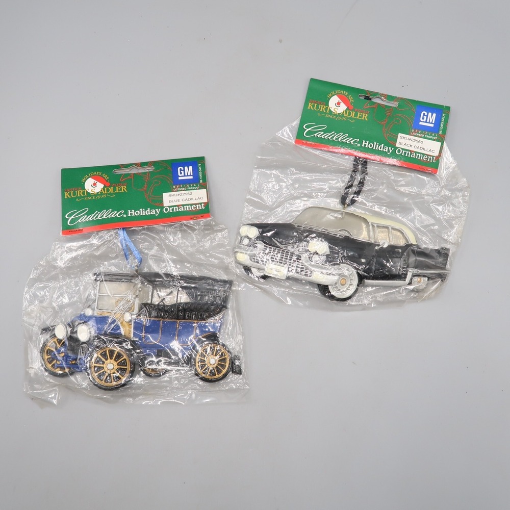2 KURT ADLER 1912 Model 30 Blue & Black Cadillac GM Ornament Holiday Christmas